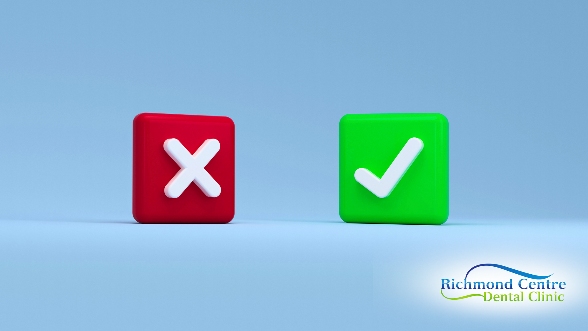 A red cross and a green check mark on a blue background